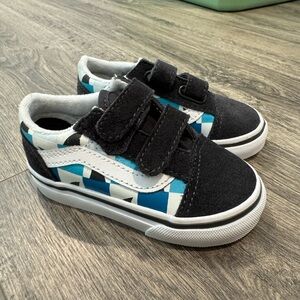 Kids Black and Blue Checker Vans